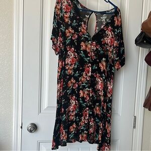 Floral Black Dress with Keyhole Back